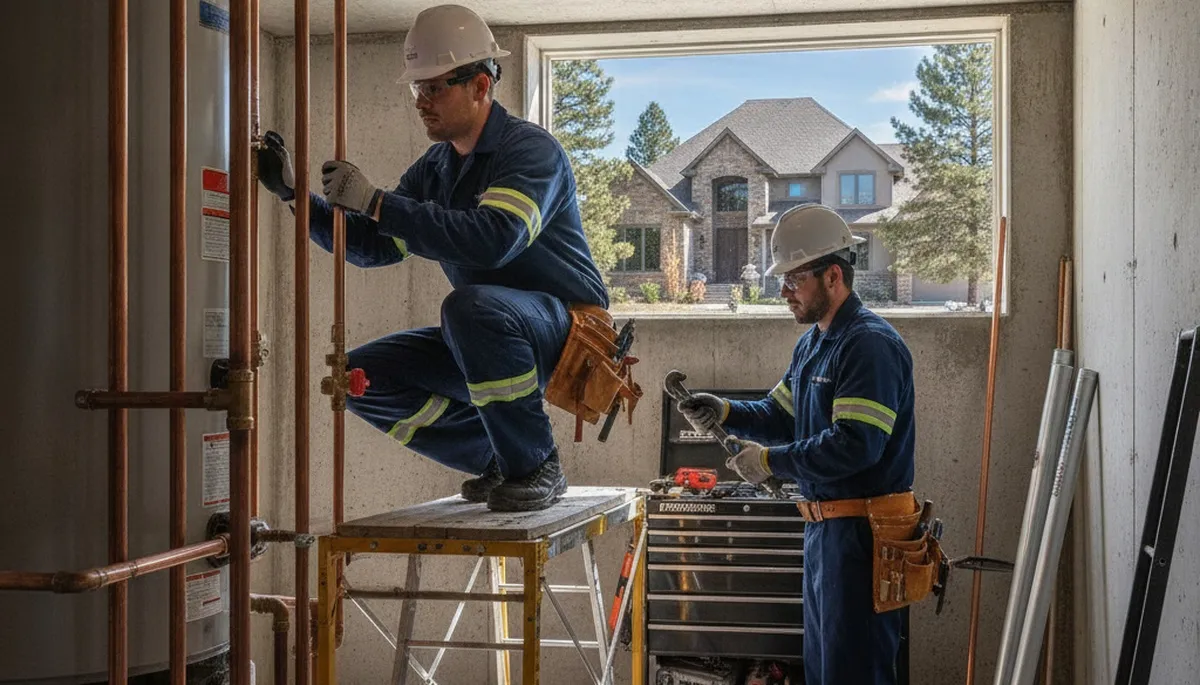 Emergency plumber repairing a pipe in Aurora, CO for residential plumbing service